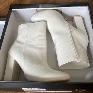 PrettyLittleThing white crocodile style boots